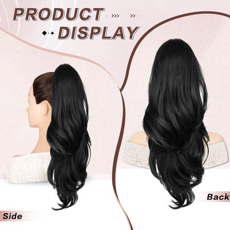 CHRSHN Ponytail Extension, Drawstring Ponytail Extension for Women Long Black Wavy Pony Tails Hair Extensions Synthetic Clip in Ponytail Hairpiece for Women (23 Inch)