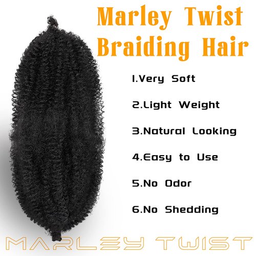 Marley Twist Braiding Hair 10 inch Black 3 Packs Pre Separated Springy Afro Twist Hair for Soft Locs Pre Fluffed Spring Twist Hair Synthetic Cuban Twist Hair Extensions (10 Inch,1B)
