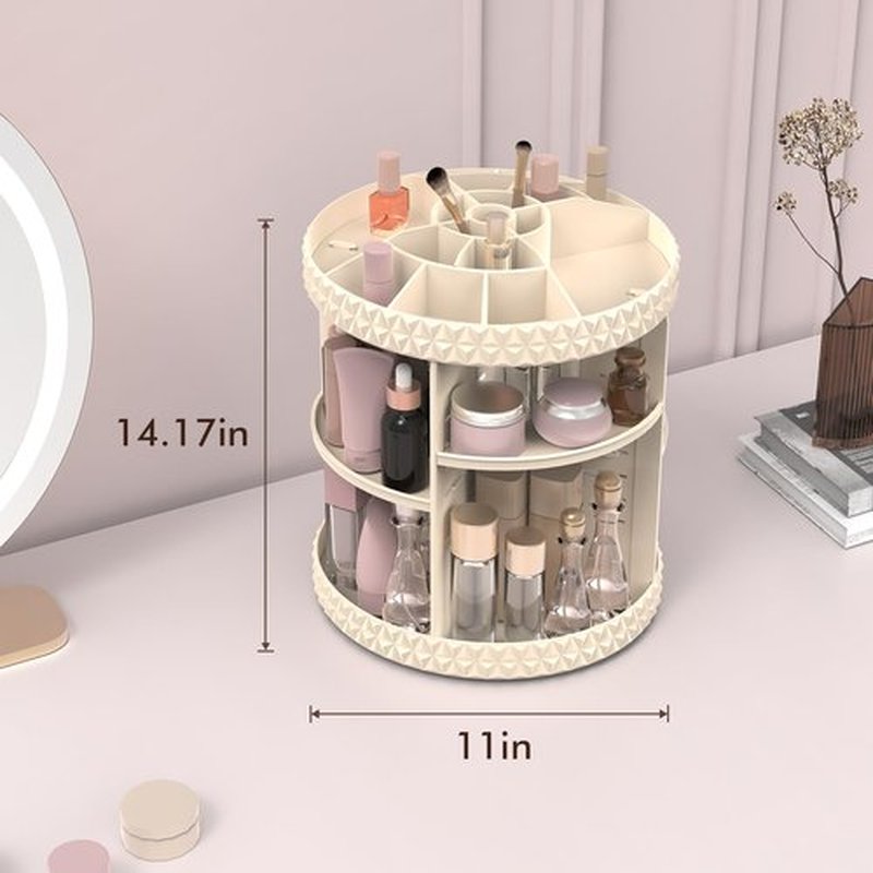 Rosoenvi Rotating Makeup Organizer, 360° Spinning Skincare Organizers, Adjustable Layer Cosmetic Storage Lazy Susan Makeup Organizers for Dresser Bathroom, Large, Beige