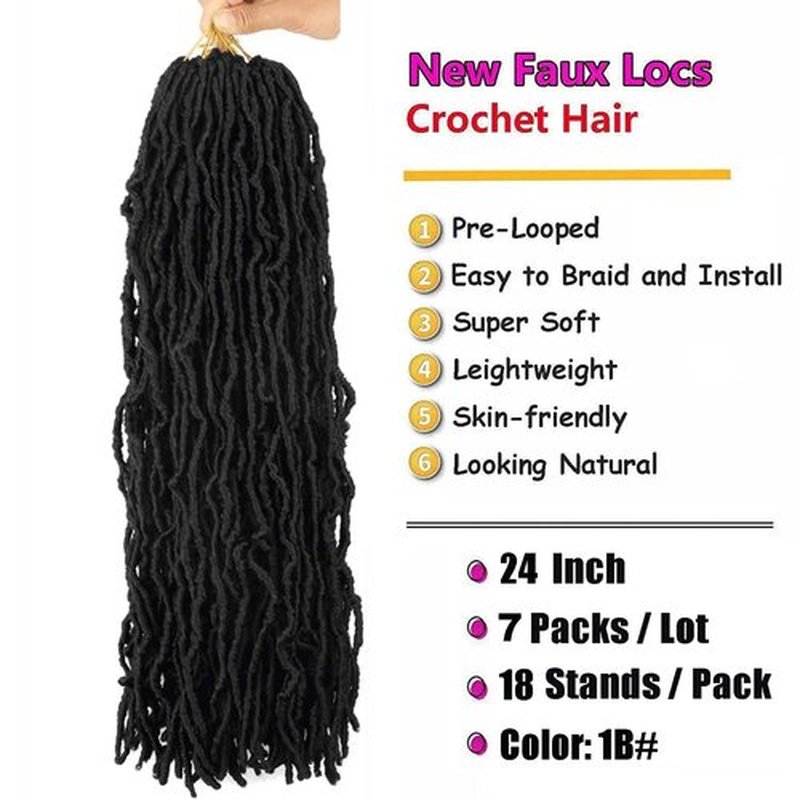 7 Packs 24 Inch Soft Locs Crochet Hair Pre Looped Faux Locs Crochet Braids 126 Stands Curly Wavy Goddess Locs for Butterfly Crochet hair for Black Women (24 Inch 7Pack 1B)