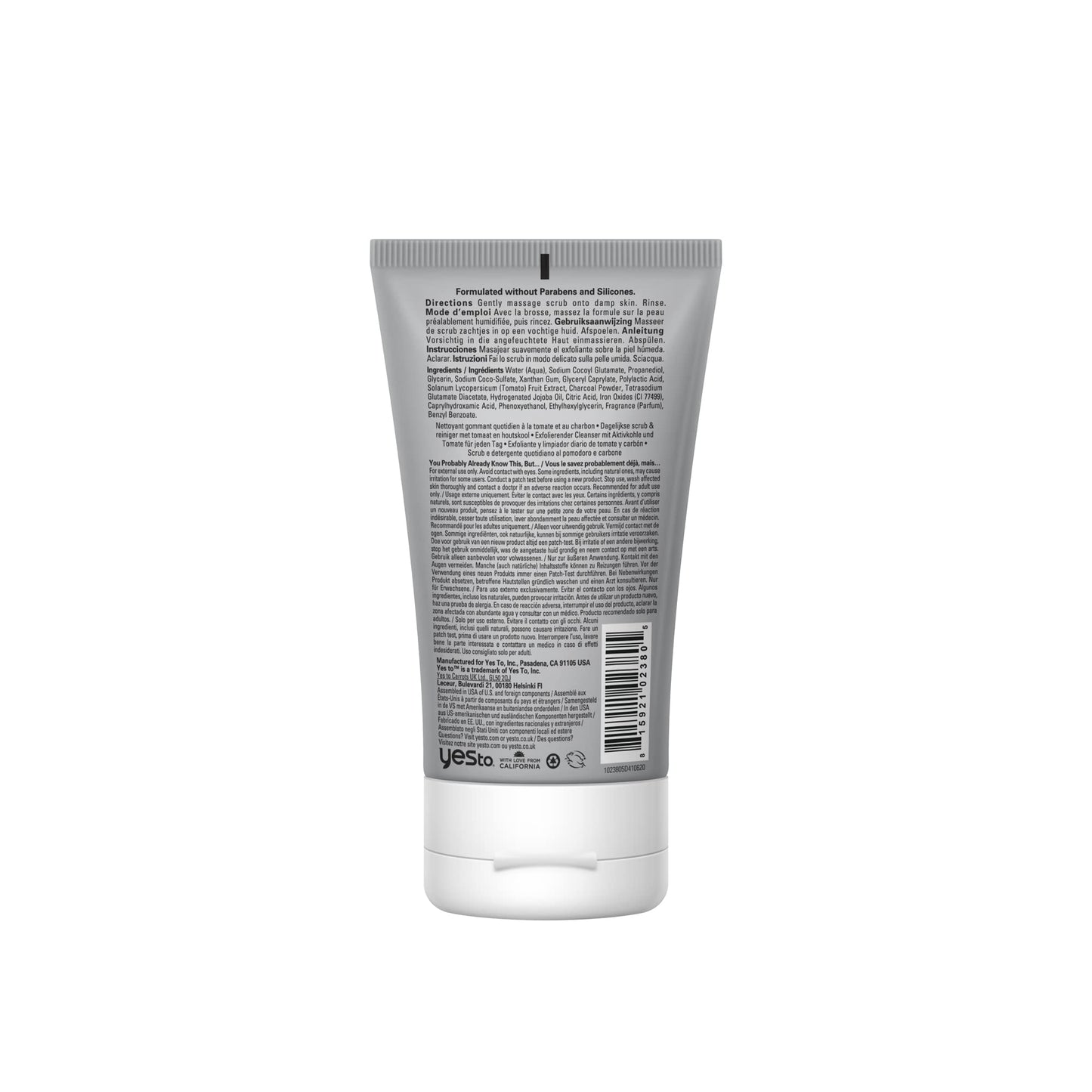 Yes To Tomatoes Clear Skin Detoxifying Charcoal Deep Cleansing Scrub 3.5 Oz, For All Skin Types To Deep Clean & Purify Skin, Vegan With 96% Natural Ingredients