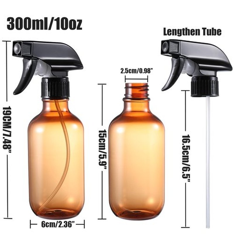 Water Spray Bottle for Hair, Small Squirt Bottle Amber & Frosted Clear, Refillable Empty Mister Spray Bottles with Adjustable Mist/Stream, 10.1 oz Spray Bottles for Hair, Plant, Pet, Cleaning, Cooking