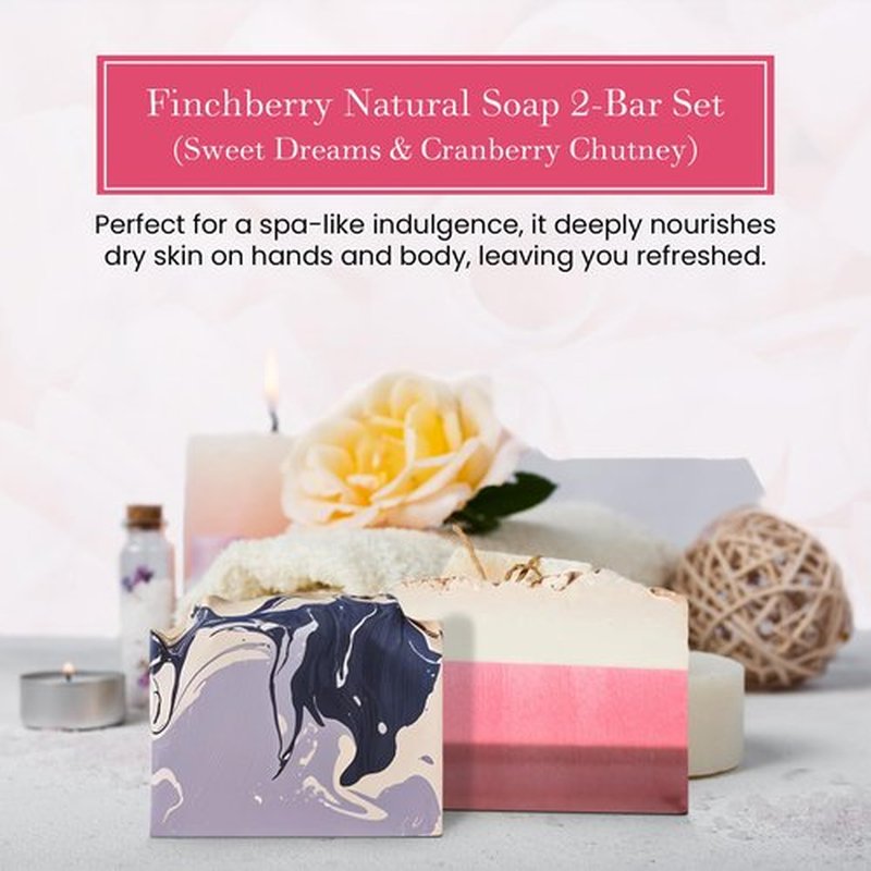 FinchBerry - 2 Bar Soap Set - Sweet Dreams & Cranberry Chutney - Moisturizing Hand & Body Soap with Shea Butter & Coconut Oil - Softens & Hydrates Dry Skin - Handmade, Organic Ingredients - 9 Oz