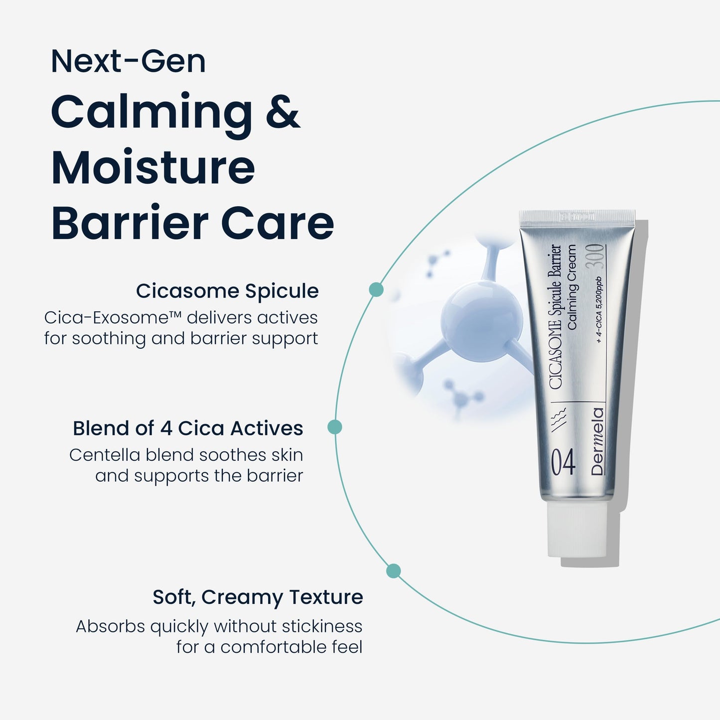 Dermela Cicasome Spicule Barrier Calming Cream, Daily Care Ultra-Hydrating & Soothing with Hyaluronic Acid & Glycerin, 1.69 fl oz (50 mL) | Korean Skincare for Sensitive & Acne-Prone Skin