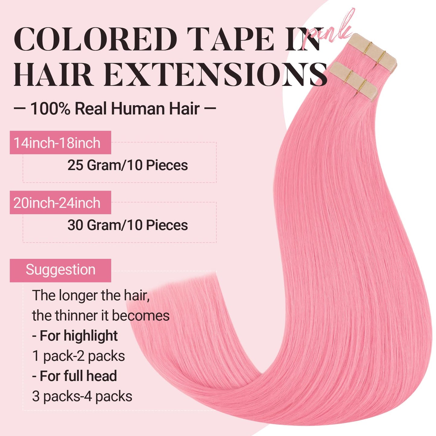 MAXITA Tape in Hair Extensions Human Hair Peach Pink Tape in Extensions 14 Inch 10pcs 25g Remy Invisible Silky Straight Colored Soft Real Human Hair Tape ins Natural Hair Extensions