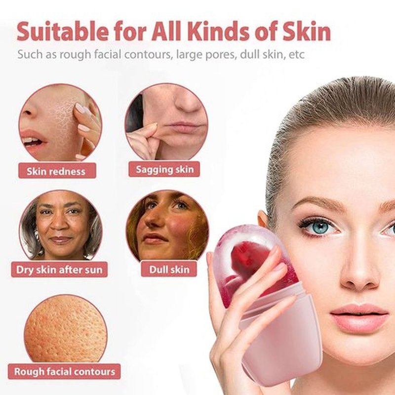 KOGITI Ice Mold for Face, Ice Roller for Face & Eye, Beauty Facial Ice Rollers Ice Holder Mold Face Puffiness Relief Massage Skin Care Tools, Ice Facial Cube (Brush-Pink White)