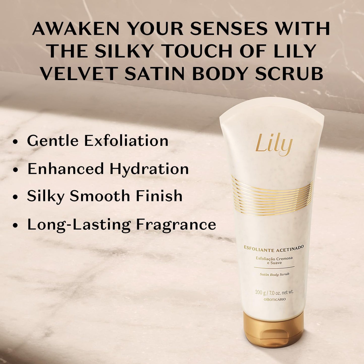 Lily Satin Velvet Body Scrub, Indulgent Exfoliating Cream with Adored Lily Fragrance, 7 Ounce (200g)