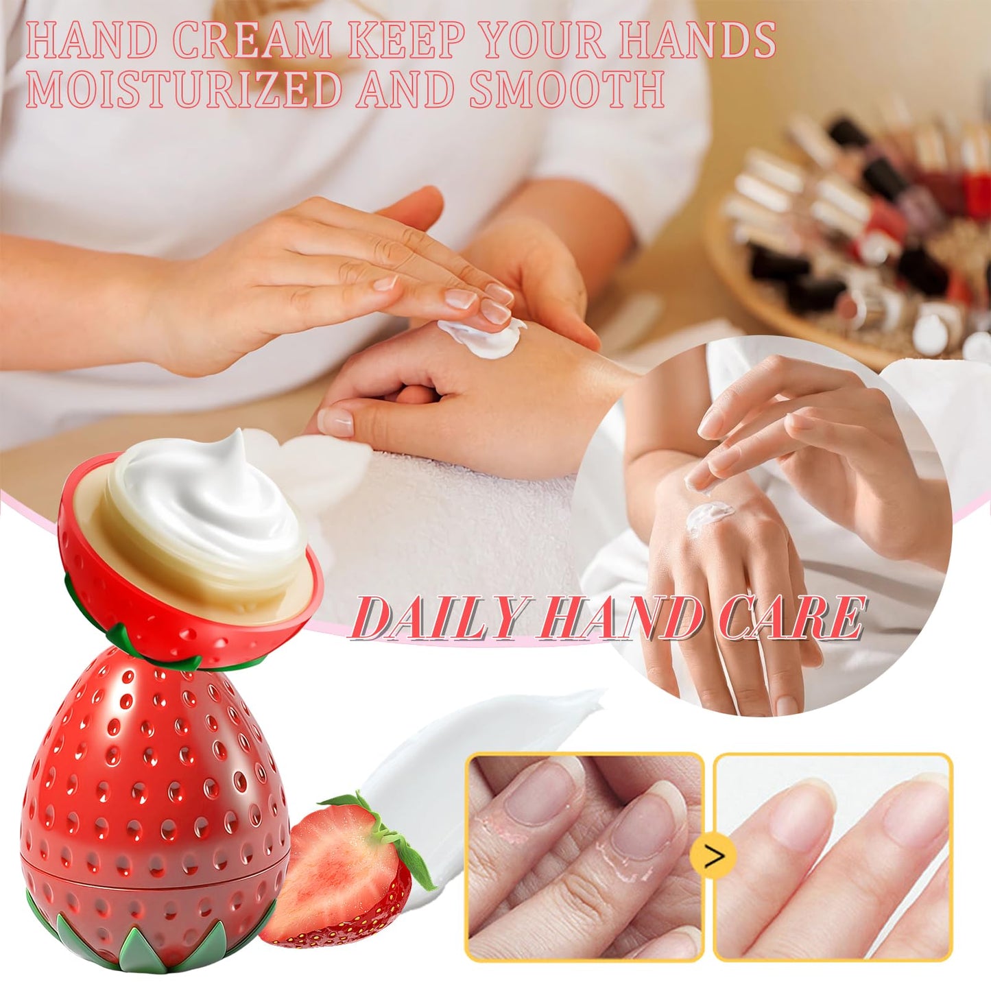 2 Pack Hand Cream for Dry Cracked Hands, Birthday Gifts for Women, Bridesmaid Gifts, Thank You Gifts, Teacher Gifts, Nurse Gifts, Lightweight & Hydrating Hand Lotion Moisturizer (Strawberry & Peach)