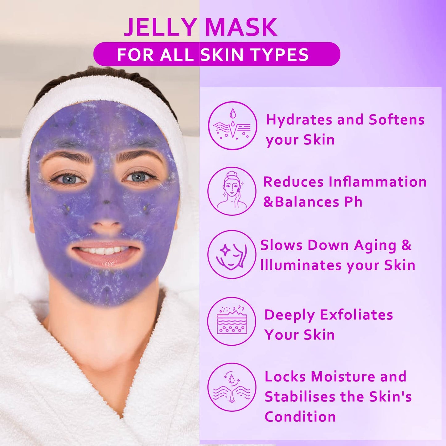 Ouhans Jelly Mask Powder for Facials,Lavender Jelly Masks for Facials Professional,Jelly Face Mask,Hydrating, Brightening & Nourishing,DIY SPA Rubber Mask,with double-ended silicone brush,23 Fl Oz