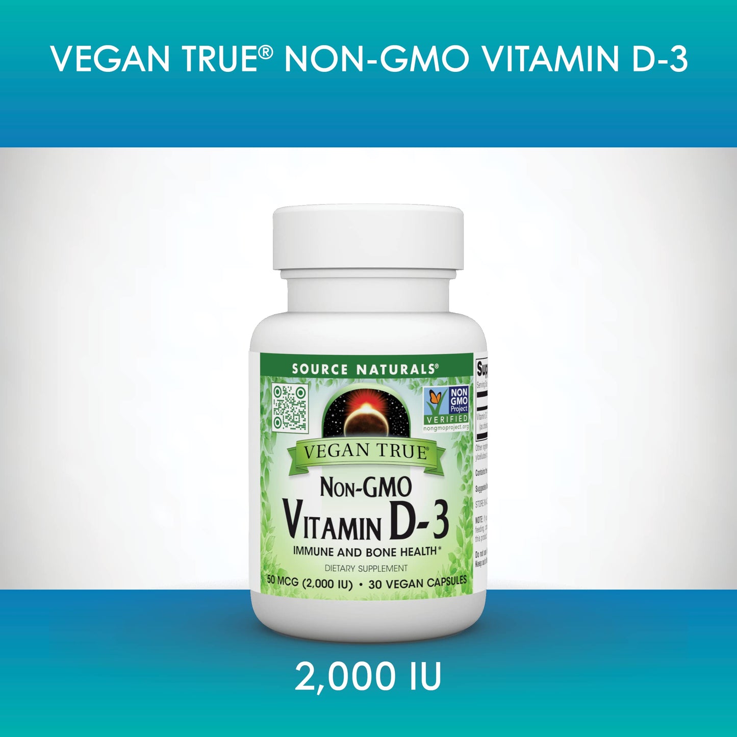 Source Naturals Vegan True, Vitamin D-3, 2,000 IU - 30 Vegan Capsules