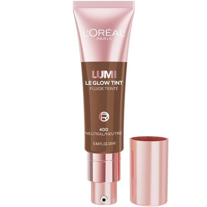 L’Oréal Paris Lumi Le Glow Skin Tint, Lightweight Water-Based Tinted Serum with Foundation-Like Coverage, Glow Illuminator, Neutral 400, 0.85 Fl Oz