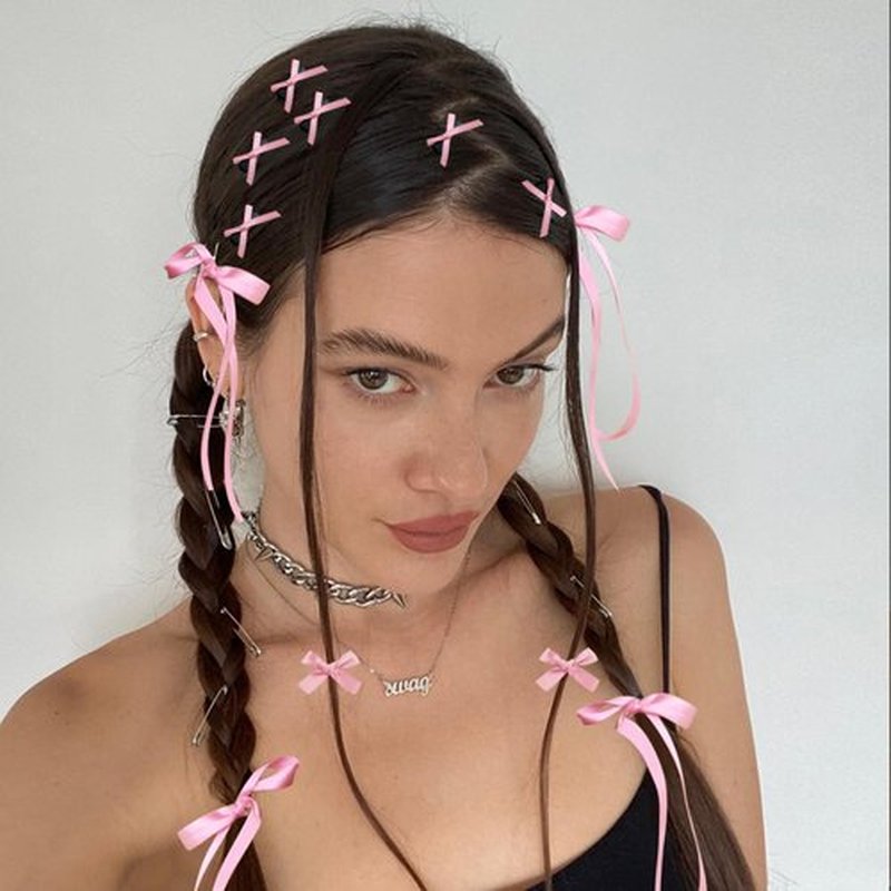 Mini Hair Bows for Women Girls Cute Hair Clips Small Alligator Long Tail Hair Ribbon Accessories -3 Styles -22P - Pink