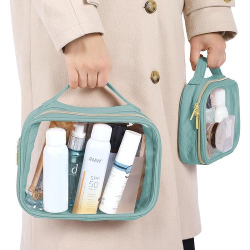 PACKISM TSA Approved Toiletry Bag, 2 Pack Clear Makeup Bags with Handle Large Opening, Clear Toiletry Bags Fit Carry-on Travel Essential, Clear Travel Bags for Toiletries, Turquoise Green