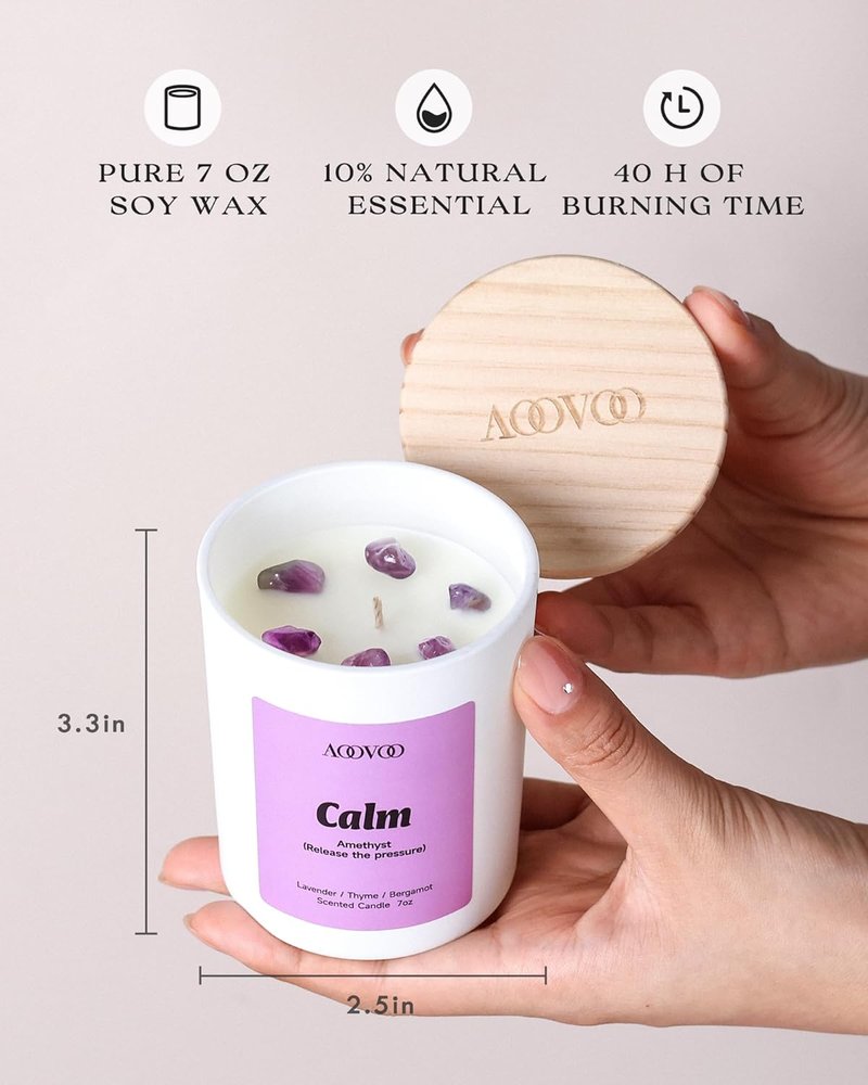 Calm Candles Set - Aromatherapy Scented Candles for Home | 4 Pack, 28 oz, 200 Hour Burn, Crystals Included