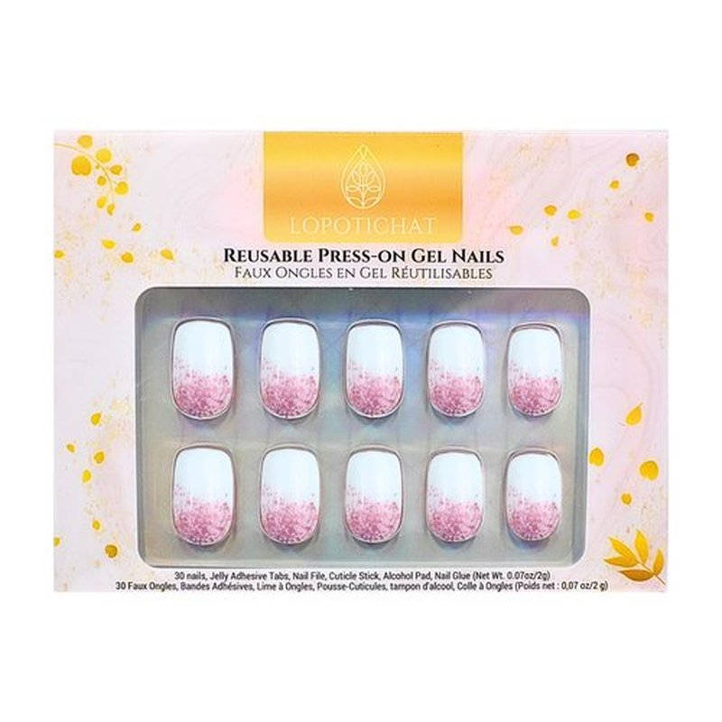 Lopotichat Ultra-Resistant Gel Press-On Nails Set - 30 Nails in 15 Sizes for Perfect & Natural Fit - Reusable Manicure for DIY Salon-Quality Nails at Home (Sparkling Bae)