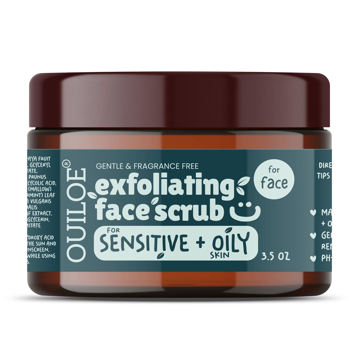 Non Irritating Facial Scrub Exfoliator for Sensitive and Oily Skin - Unscented Face Scrub Exfoliator - Safe for Acne Prone Skin - Gentle, Non Comedogenic, pH Balanced, 3.52 oz by Ouiloe