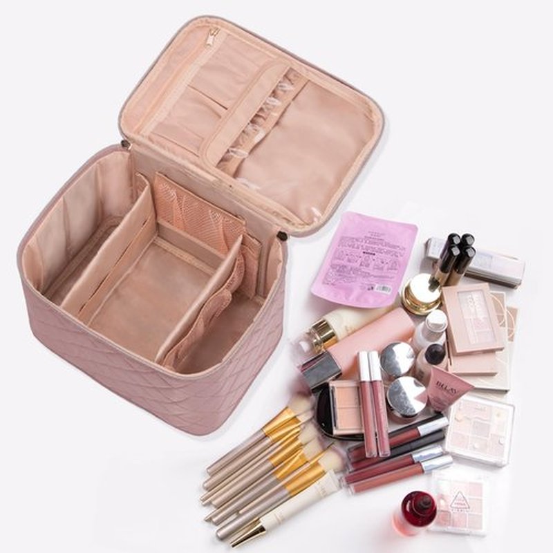 OCHEAL Pink Makeup Bag,Travel Makeup Organizer Bag, Large Capacity Cosmetic Bags For Women Large Travel Toiletry Bag Girls Traveling With Brush Slot And Divider-Large Nude Pink