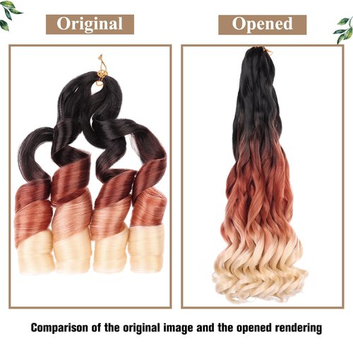 COOKOO 22 Inch Pre-stretched French Curly Braiding Hair 9 Packs Loose Wavy Bouncy French Curl Braiding Hair Extensions 75g/Pack Ombre Synthetic Crochet Hair Extensions C15#