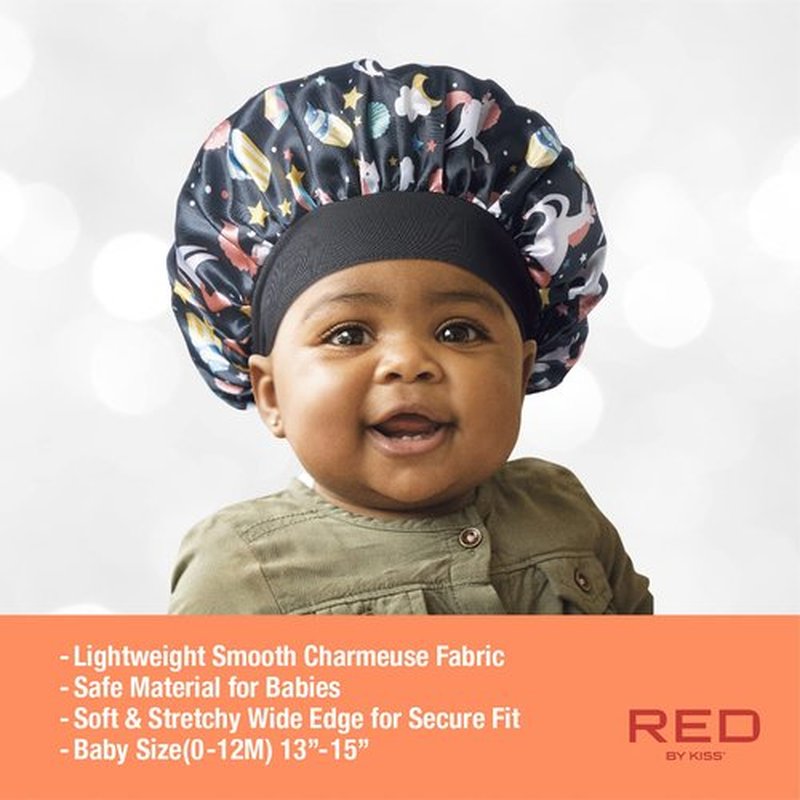Red by Kiss Baby Satin Bonnet Sleep Caps Hair Wraps Hair Bonnet (Black Unicorn)