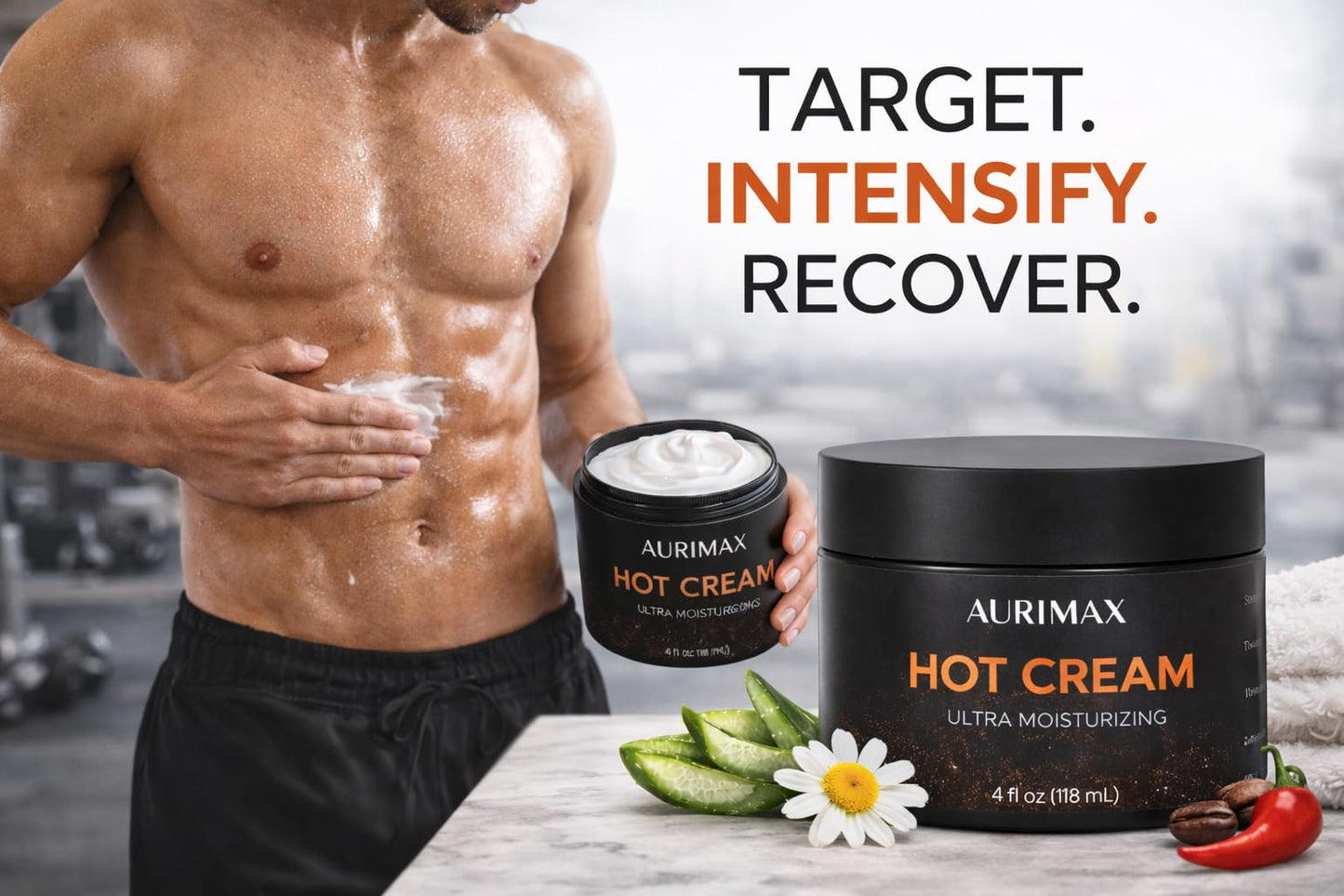 AuriMax Sweat & Burn Hot Cream – Thermogenic Sweat Enhancer for Workouts – Firming Body Cream for Belly, Waist & Stomach – Ultra Moisturizing Cellulite & Body Sculpting Cream