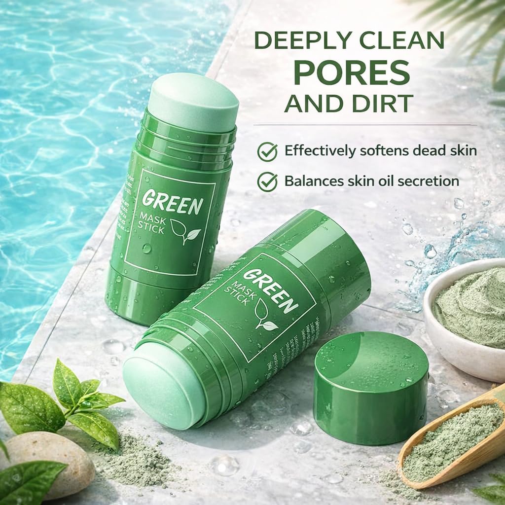 ZELIVO Green Tea Mask Stick for Face, Blackhead Remover Clay Mask, Deep Pore Cleansing Stick, Oil Control Acne Treatment, Moisturizing Detox Face Mask, Pore Minimizing Skincare for Women and Men