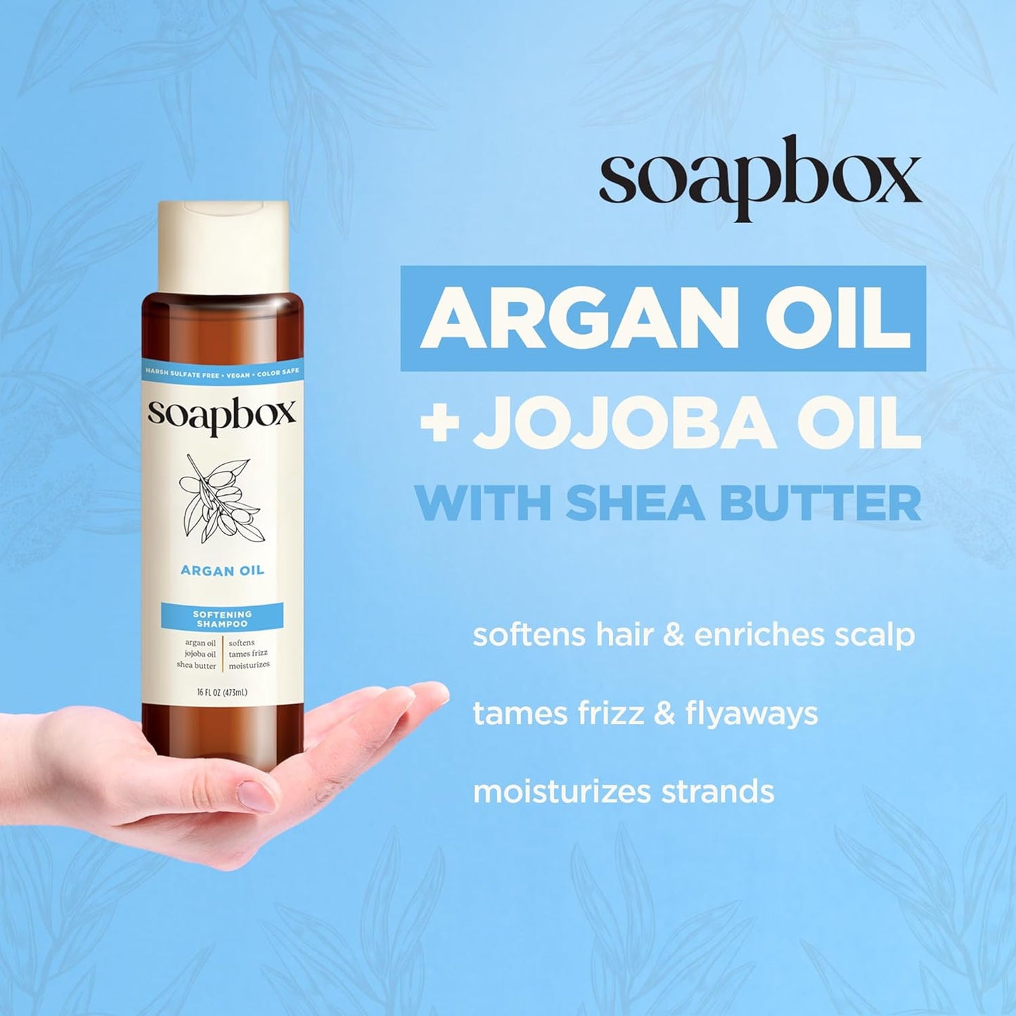 Soapbox Shampoo, Vegan & Cruelty Free Hydrating Shampoo with Argan Oil with Shea Butter, Color Safe, Paraben and Harsh Sulfate Free All Natural Hair Cleanser, 16oz (Pack of 3)
