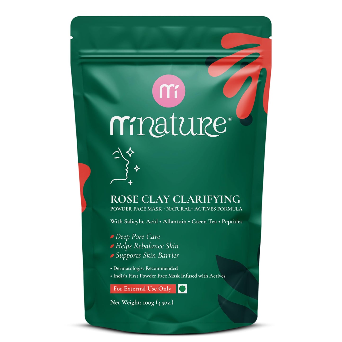 minature Rose Clay Clarifying Powder Face Mask – |Salicylic Acid, Green Tea, Peptides, Allantoin Deep Pore Detox & Gentle Sebum Control | (100 g)(3.5Oz)