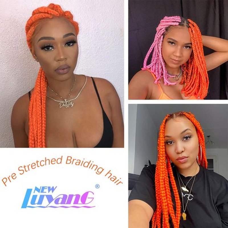 Newluyang Orange Braiding Hair Pre Stretched,Top Silky Color Blend Synthetic Fiber Easy Braid Hair Extensions,26inch 3packs Yaki Texture Crochet Hair Braids（Orange）