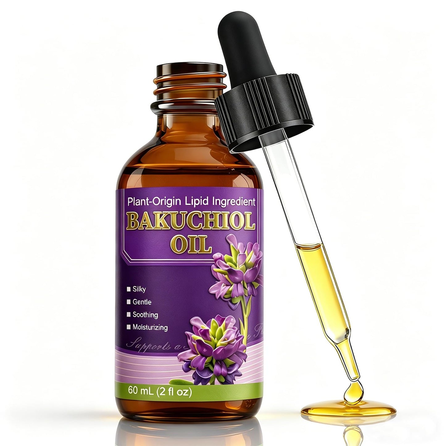 Bakuchiol Face Oil, Plant-Based Retinol Alternative Facial Oil with Jojoba Oil & Vitamin E, Lightweight Moisturizing Oil for Dry & Sensitive Skin, Night Care, 2 fl oz