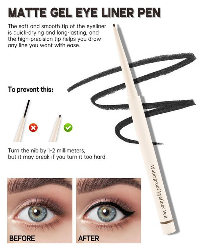 Dark Brown Eyeliner Gel Pencil, Waterline Eyeliner Waterproof Smudge Proof, Ultra-Fine Tip, Matte Gel Cream Smooth Texture, Quick-Drying Long-Lasting, High Pigmented Eye Liner Pen Makeup for Women-02