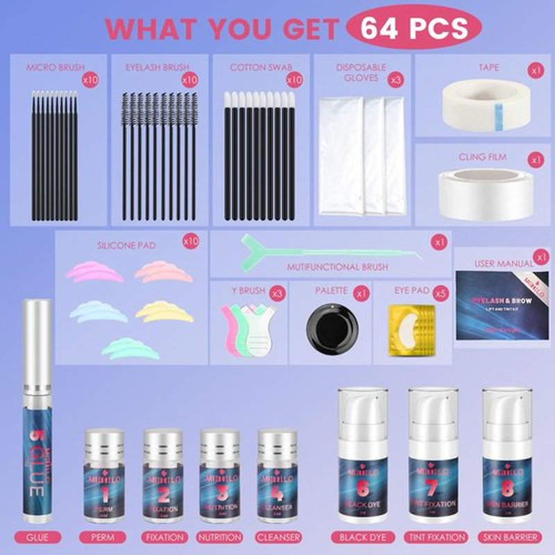Lash Lift Kit Brow Lamination Kit - 2024 Upgraded 4 in1 DIY Professional Eyelash & Eyebrow Perm Suit with Long-Lasting Black Color for 6-8 Weeks for Salon Home Use