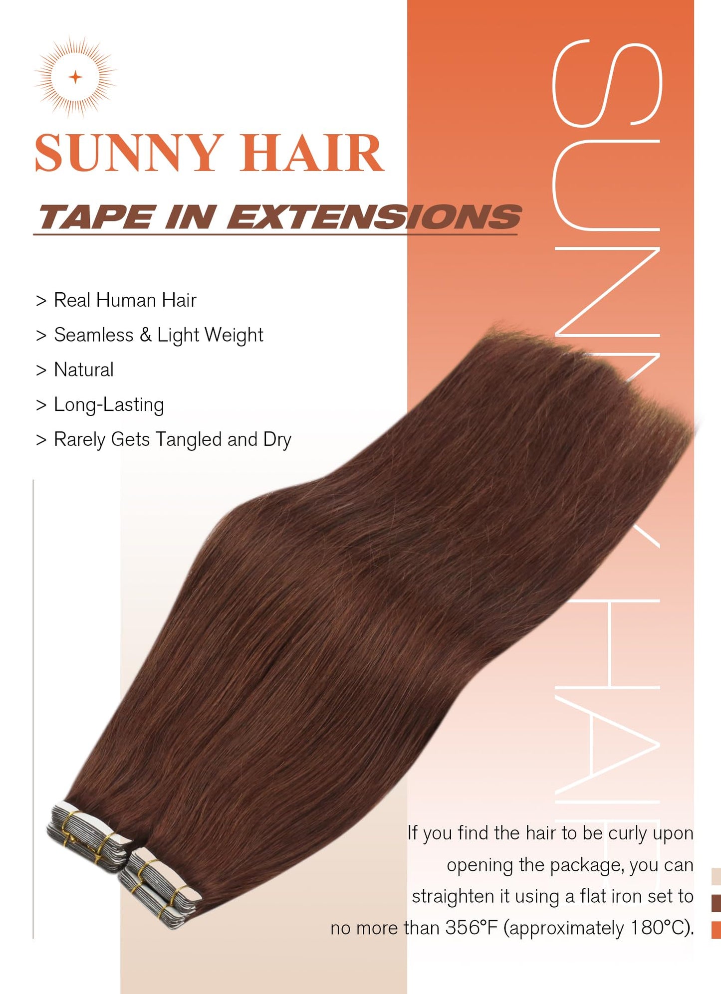 Sunny Hair Auburn Brown Tape in Hair Extensions Auburn Human Hair Tape in Extensions Red Auburn Hair Extensions Tape in Human Hair Tape in Human Hair Extensions Brown Short Hair 20pcs 12inch