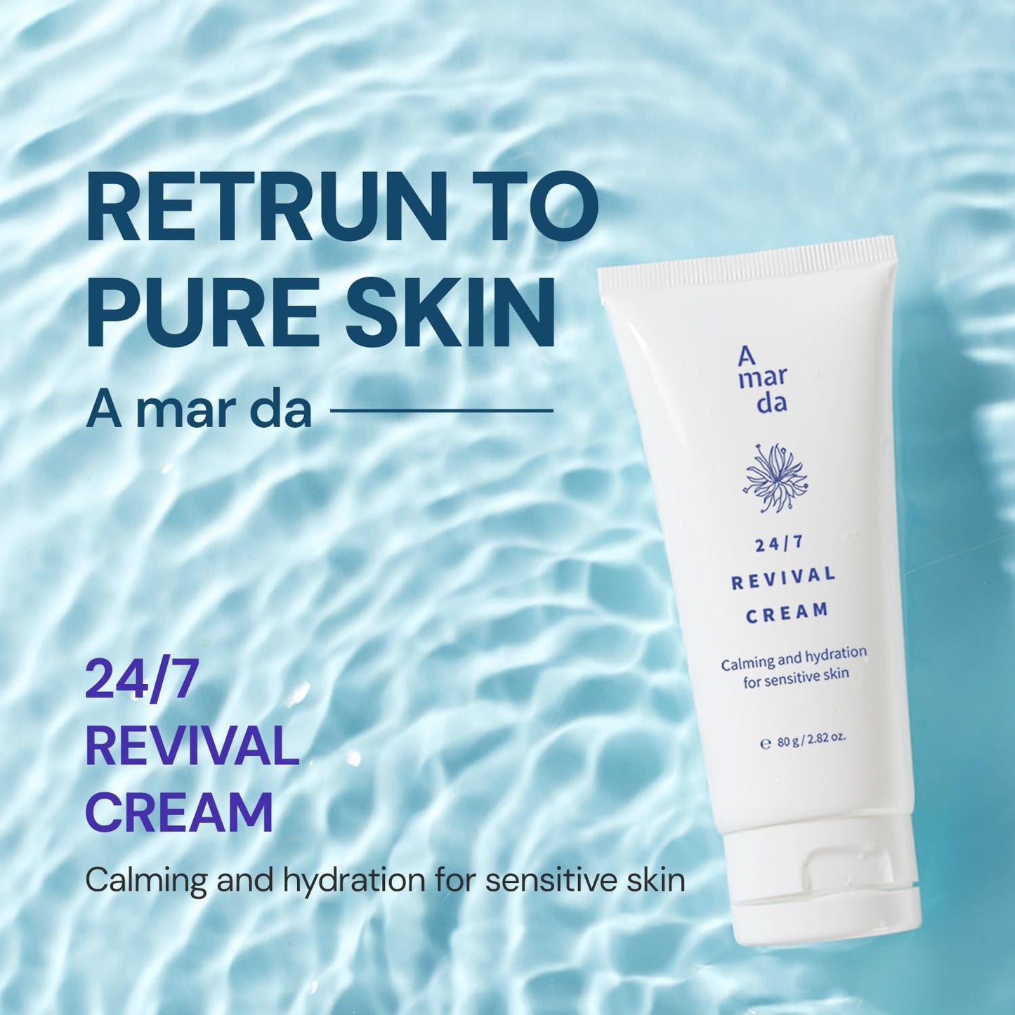 A MAR DA 24/7 Revival Cream 80g / 2.82oz – Calming Hydration Moisturizer for Sensitive Skin, 5% Panthenol Barrier Support, Centella Asiatica, True Rose of Jericho, Tone Refining Care