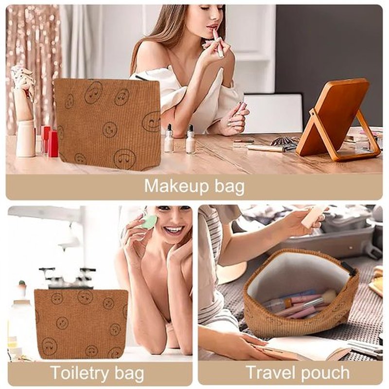 Wudimeitt Cosmetic bag Makeup bag Preppy Cute Corduroy Toiletry bag for women travel essentials (brown)