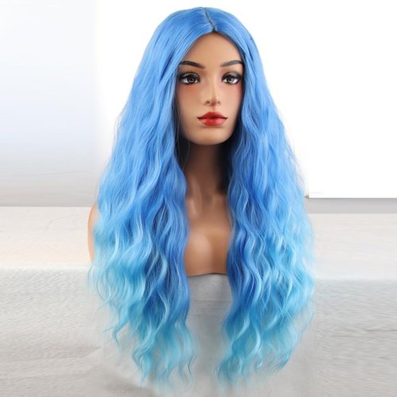 BERON Blue Wig Long Curly Wig Ombre Blue Wig Long Wavy Wig Blue Wigs for Women Synthetic Wig for Daily Party