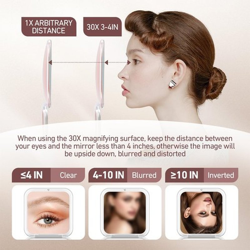 Magnifying Mirror, 30X Pocket Travel Make up Mirror, 3.3x3.3 inch Small Compact Mirror, 2-Sided Mini Mirror for Home and Outside, Portable Multi-Purpose Travel Mirror, Precision Tweezers, Rose