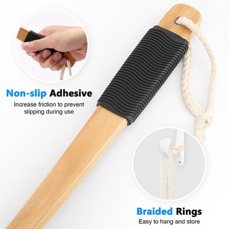 Loofah on a Stick PE Soft Mesh Luffa with Non-Slip Wooden Handle Made of Soft and Sturdy Rubber Material Back Scrubber for Shower for Women and Men with String for Easy Hanging(Purple Blue White)