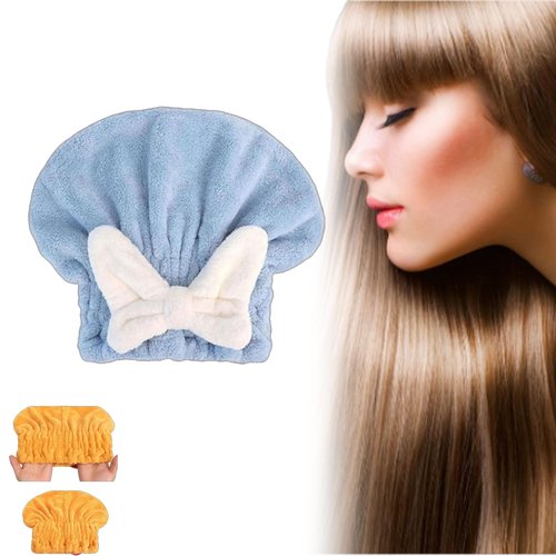 MYNOCK New Super Absorbent Hair Towel Wrap for Wet Hair, Efficient Hair Towel, Soft Absorbent Quick Drying Cap with Bow-Knot,Microfiber Super Absorbent Hair Towel Wrap (Blue, 1pcs)