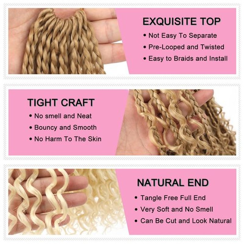 COOKOO 8 Packs Goddess Box Braids Crochet Hair for Women 14 Inch 3X Synthetic Bohomian Hippie Box Braids Crochet Hair Pre Looped With Curly Ends Braiding Hair Extension T27613#