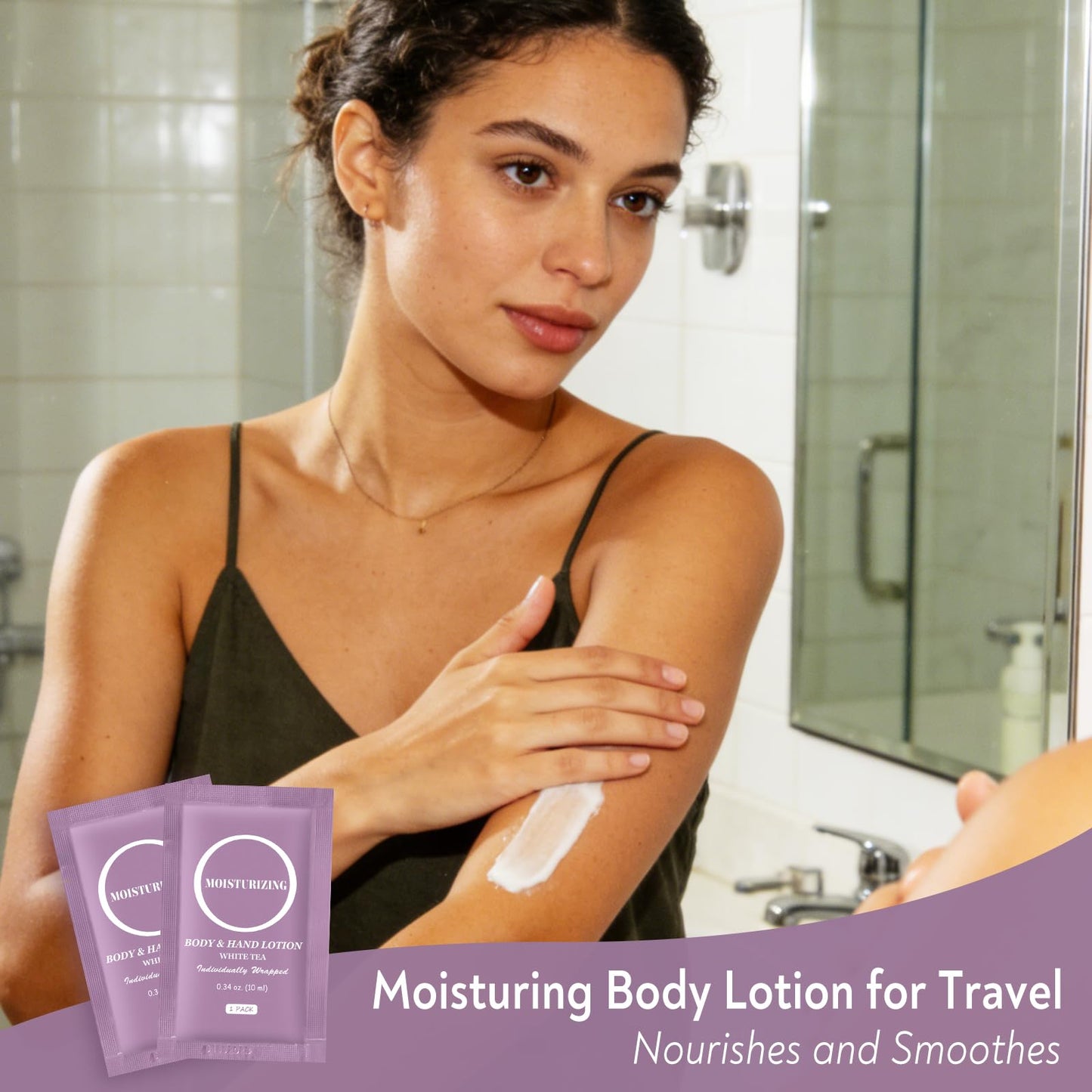 Travel Body Lotion, Individually Wrapped Hand Cream Lotion Bulk, Nourishing Extra Dry Skin Mini Small Packet Size Shower Moisturizer Lotion Toiletries for Travel, Hotel Homeless 0.34 oz (Pack of 100)