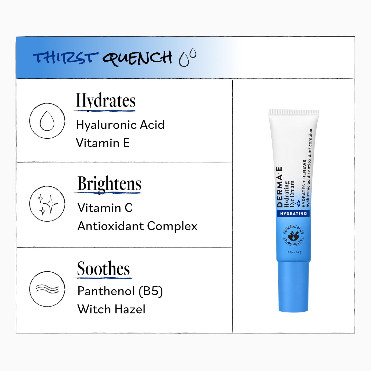 Derma E Hydrating Eye Cream – Firming and Lifting Hyaluronic Acid Treatment - Under Eye and Upper Eyelid Cream Reduces Puffiness and Appearance of Fine Lines, 0.5 oz