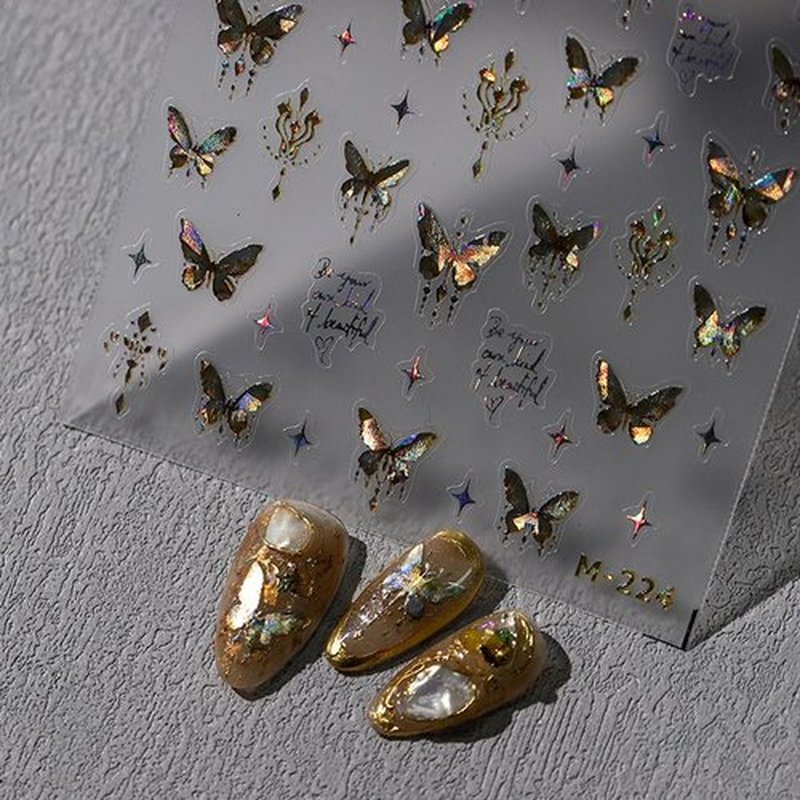 Butterfly Nail Art Stickers Decals Gold Butterfly Nail Decals 5D Embossed Nail Art Supplies Butterflies Star Nail Stickers Shiny Nail Accessories for Women Girls Spring Summer Nail Art Decoration