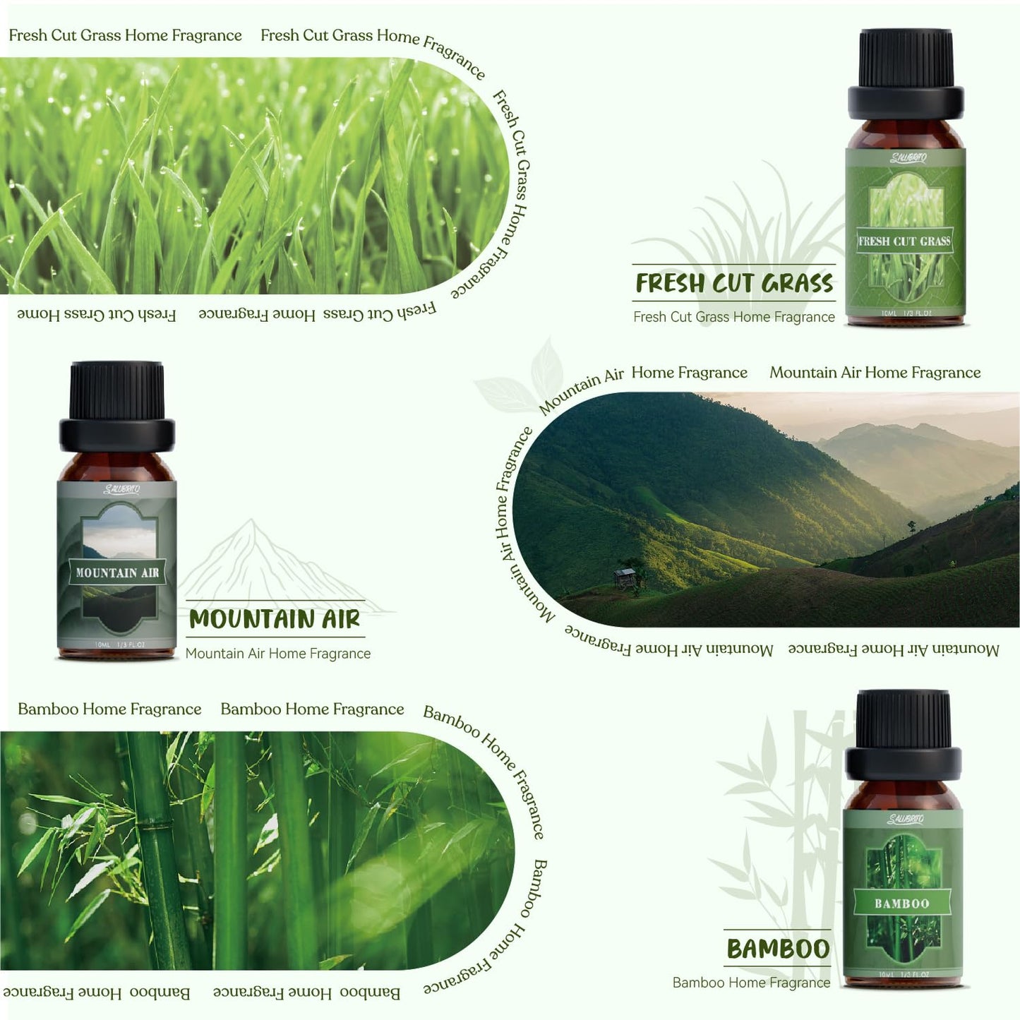 SALUBRITO Nature Fragrance Oils Set, Essential Oils Set - Forest Pine, Ocean Breeze, Rain, Fresh Cut Grass, Mountain Air, Bamboo, Premium Scented Oil for Diffuser, Candle, Soap Making