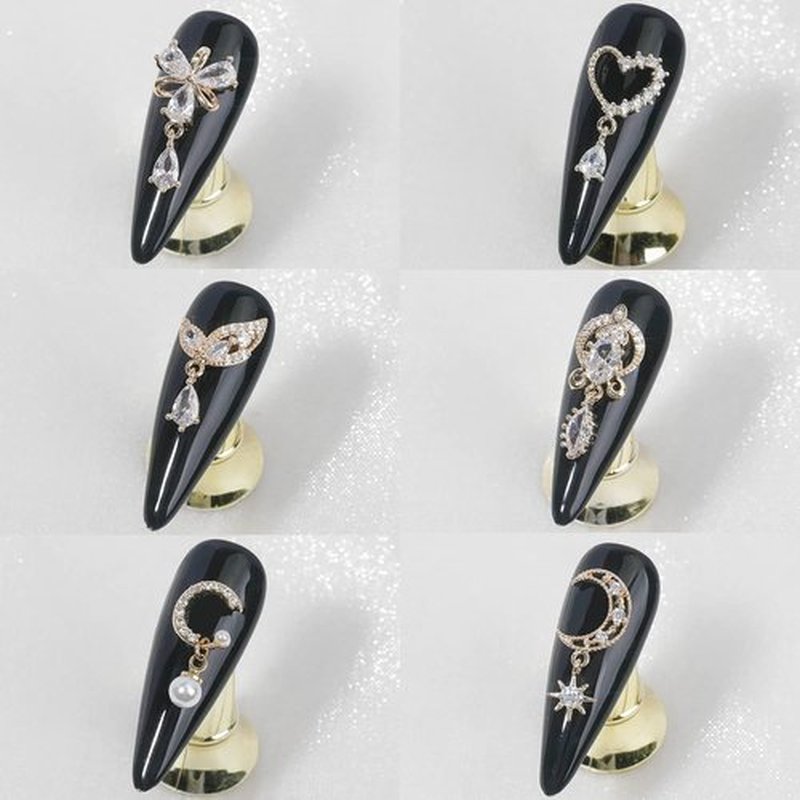 24pcs Gold Nail Charm Nail Art Metal Alloy Luxury White Zircon Rhinestone for Nail Shiny Nail Crystal Gemstone Jewelry Nail Diamond Rhinestone Charm for Girl Woman Craft DIY Nail Art Decoration