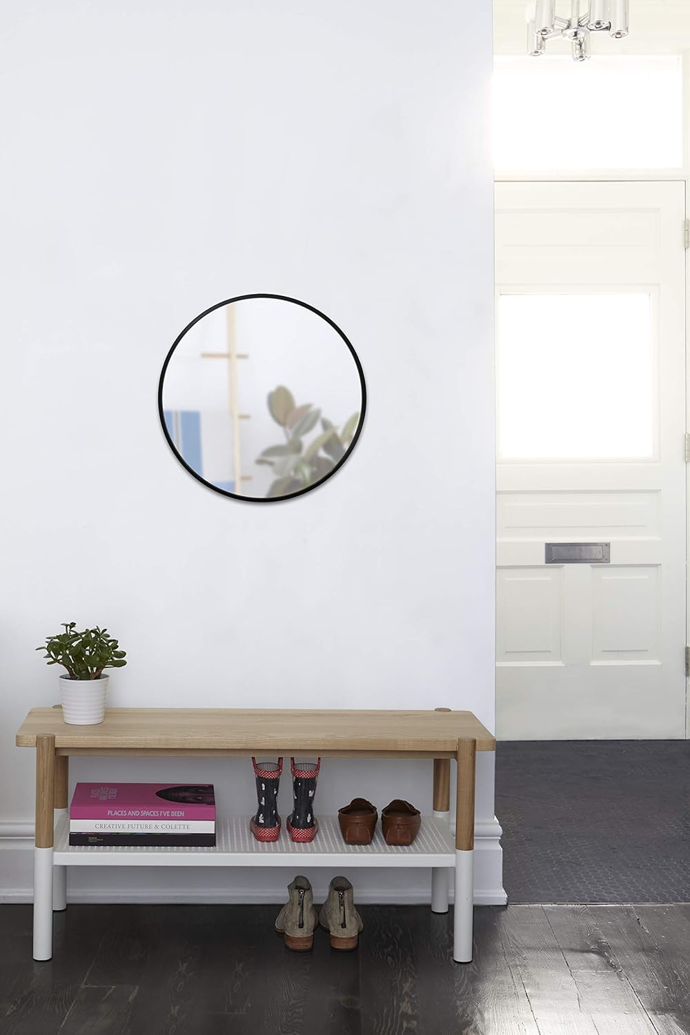 Umbra Hub Round Wall Mirror with Rubber Frame, Modern Style for Bathroom, Entryway, Living Room and More, 24-Inch, Black
