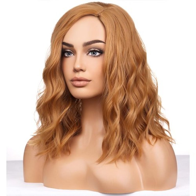 BERON Strawberry Blonde Wigs for Womens Short Curly Wavy Wig Girls Blonde Brown Side Part Wigs Shoulder Length Heat Resistant Synthetic Cosplay Party or Daily Used Wigs