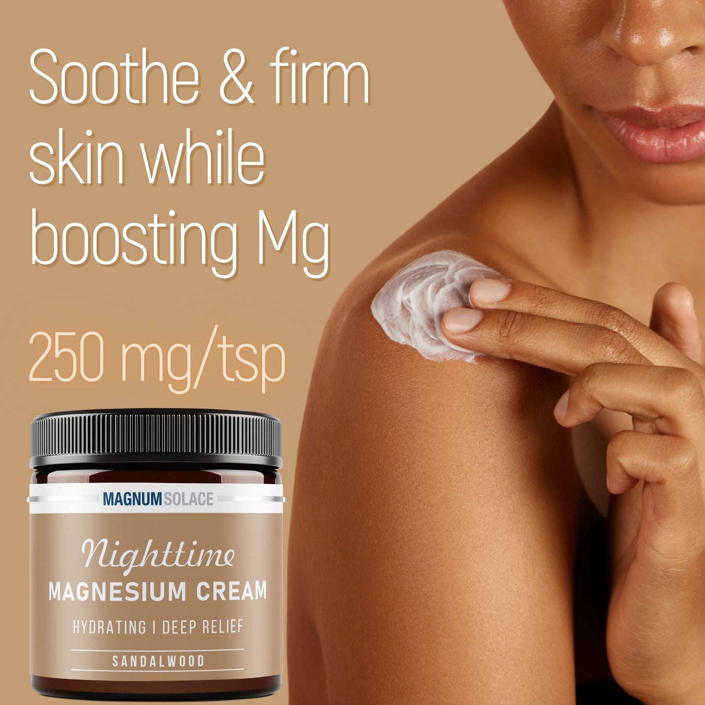 Magnum Solace Magnesium Lotion – Nighttime Magnesium Cream – Apply to Leg Muscles, Arms or Chest - Topical Magnesium Chloride – USA Made and Safe for Kids (Sandalwood) 4 Fl Oz (Pack of 1)