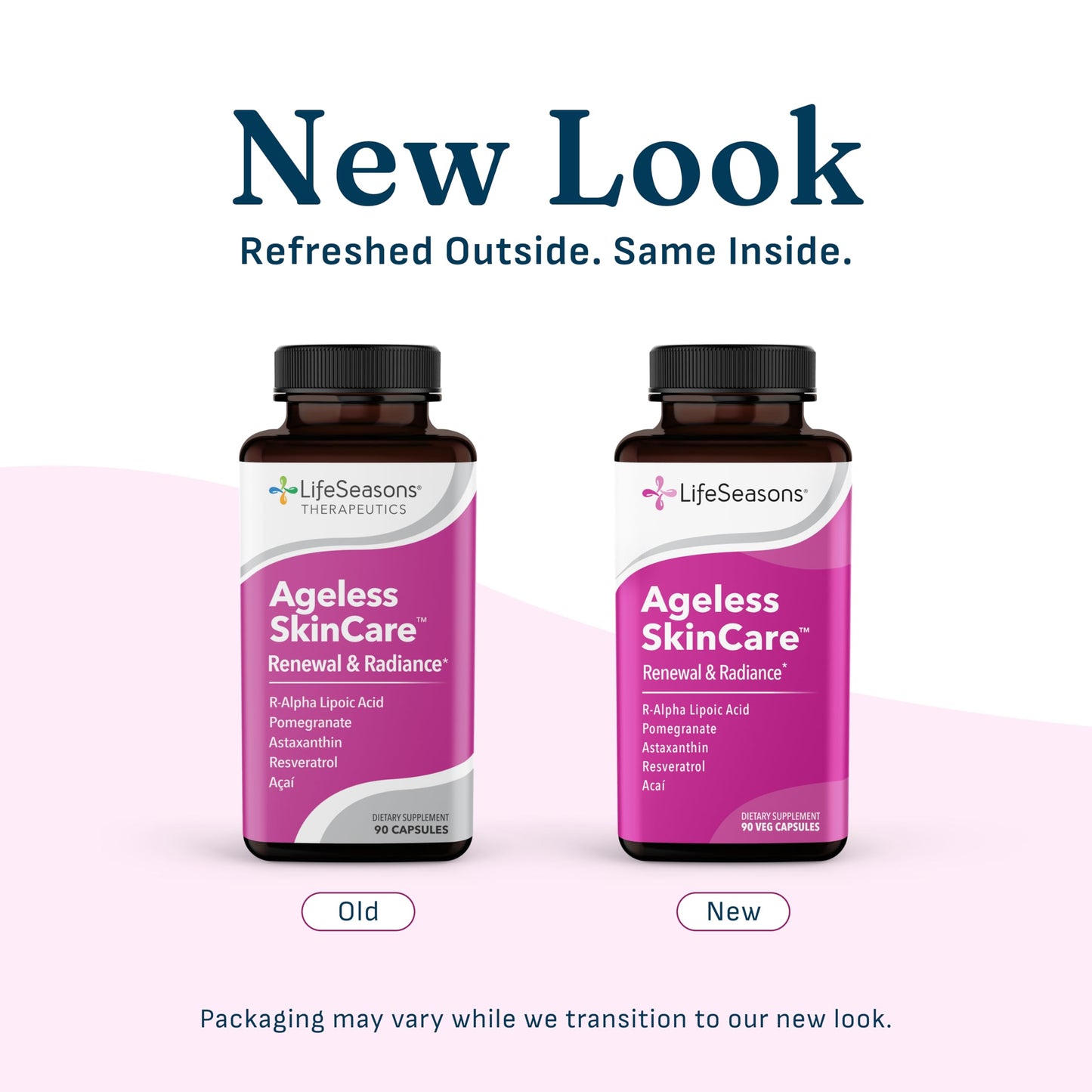 LifeSeasons Ageless Skincare - Anti Aging Supplement - Antioxidant Support - Moisturizes & Nourishes Skin - Acai Berry Astaxanthin Resveratrol R-Alpha Lipoic Acid & Pomegranate Extract - 90 Capsules