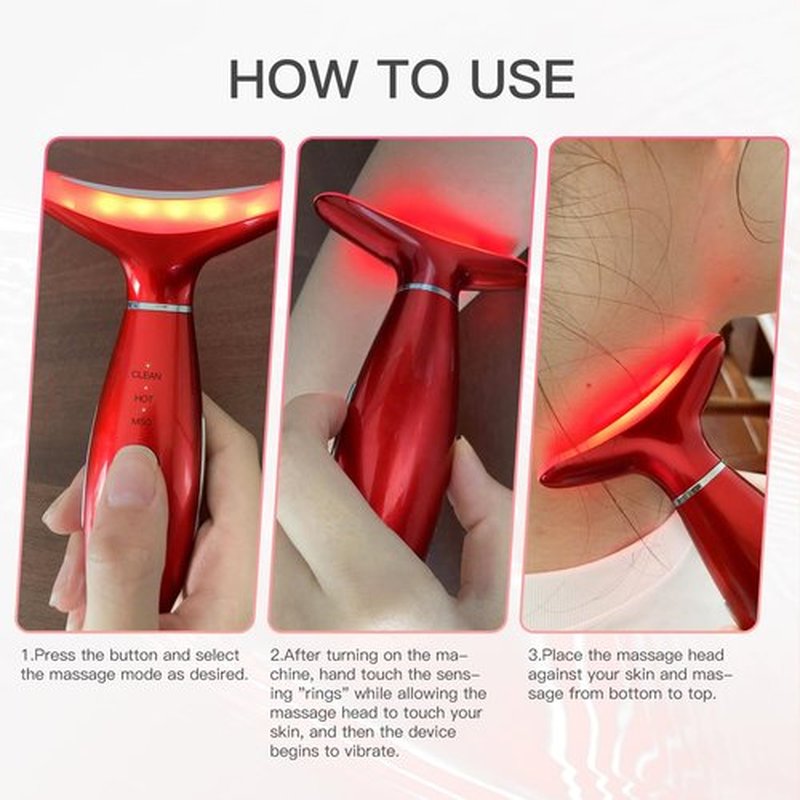 Neck Face Massager, 3 Colour Modes and Vibration Facial Massager, Face Sculpting Tool for Skin Care (Red)