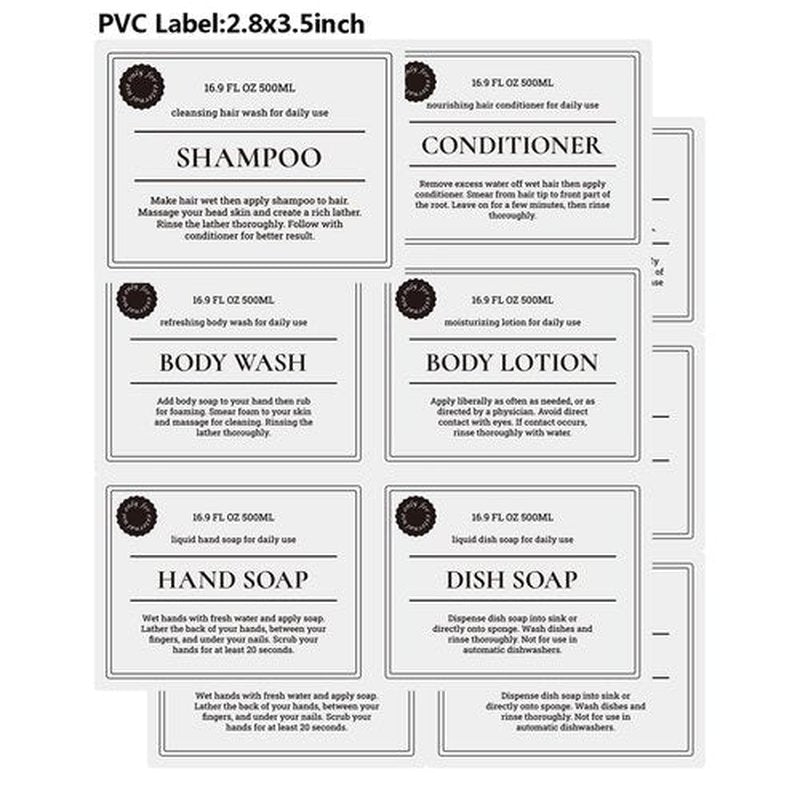 Empty Plastic Bottles with Pump Dispenser and 6pcs Labels Included, Refillable Travel Containers for Hand sanitizer Shampoo Lotion, etc - No BPA/Paraben, 500ml/16.9oz (6 Pack)